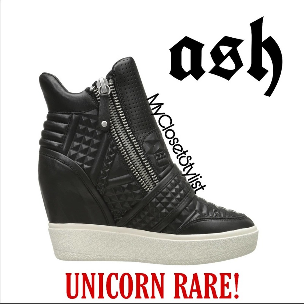 ASH Wedge Studded Moto Boots Zipper Sneakers Leather 75 8 38 studs platform RARE